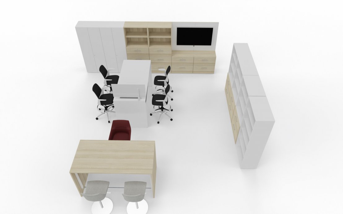 Büroplanung - kleines Büro mit Stehtischen Idea P