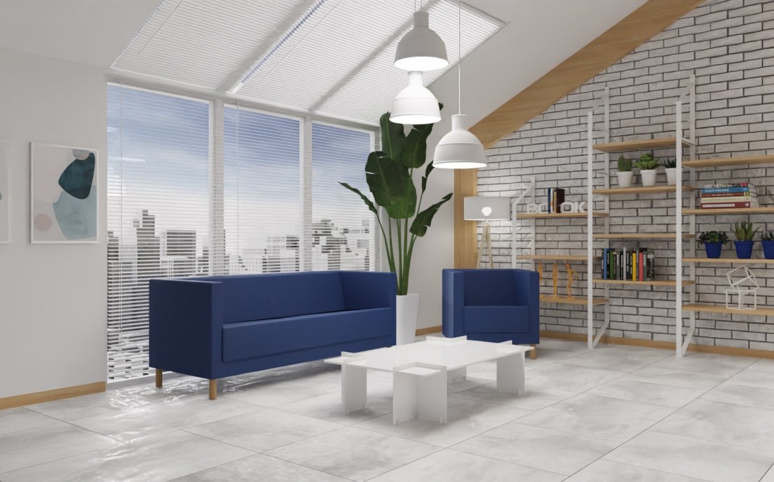 Modernes Dachbodenbüro mit Regalen aus der Kollektion Fineze