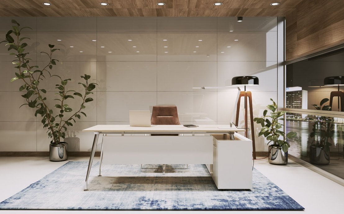 Büromöbelkollektion Sirio - Schreibtisch mit integriertem Unterbausideboard