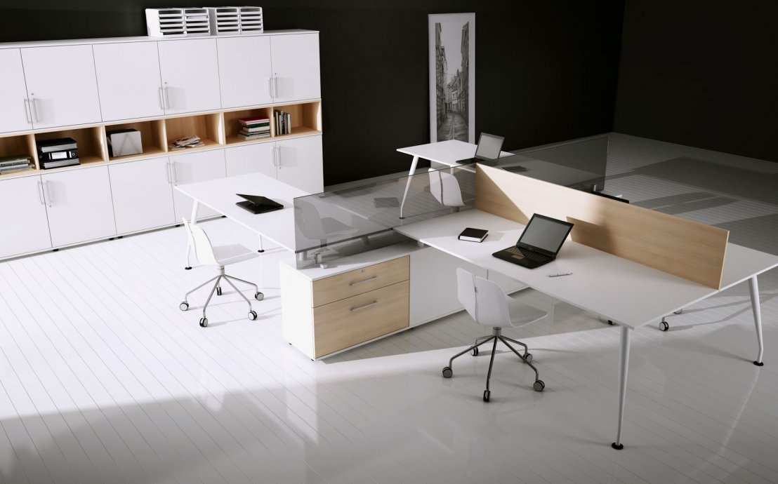Büromöbelkollektion Sirio - Schreibtisch mit integriertem Sideboard
