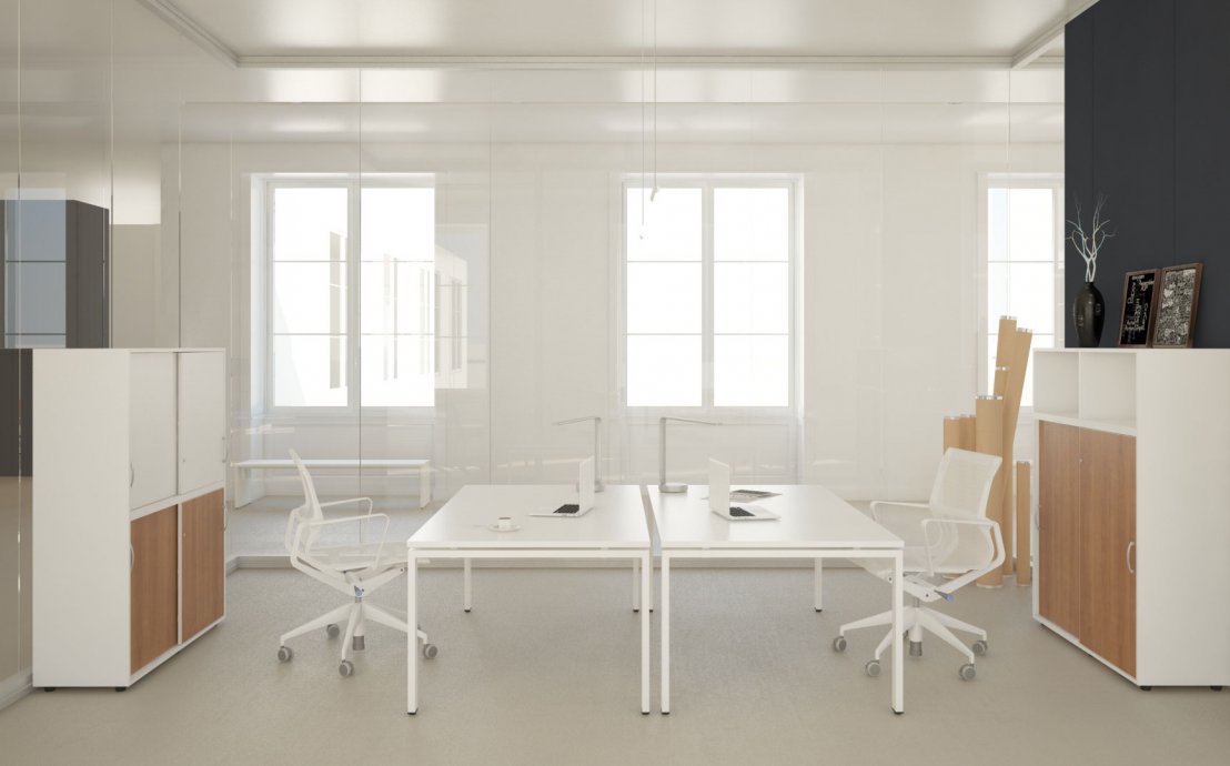 Heller Büroraum - weiße Büromöbel System -eM