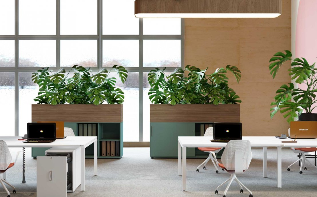 Bürokonzept mit Topfpflanzen - Büromöbelkollektion System -eM
