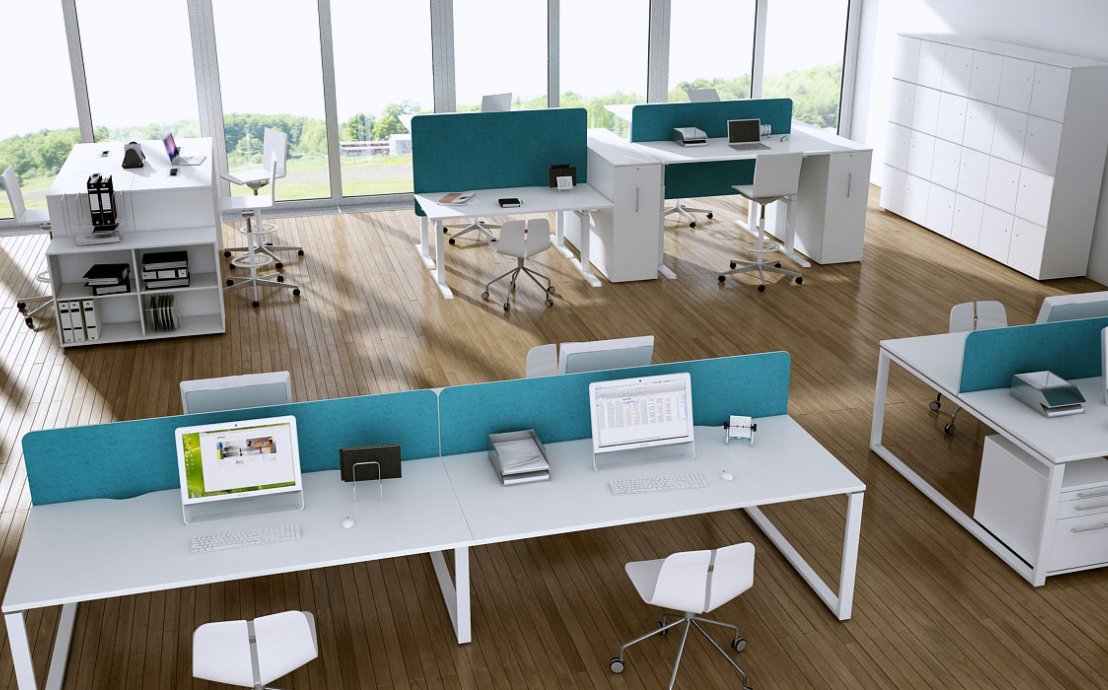 Moderne Bürokonzepte - Höhenverstellbare Teamarbeitsplätze Lano-E T Bench
