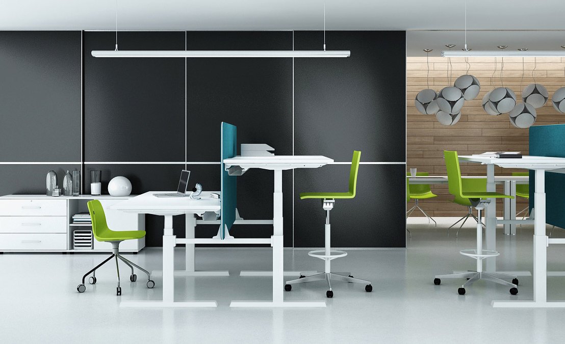 Moderne Bürolandschaften - Höhenverstellbare Teamarbeitsplätze Lano-E T Bench
