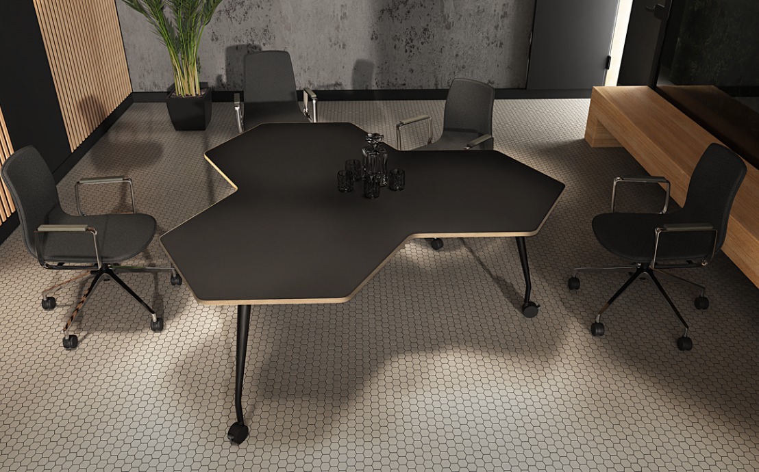 Aranżacja miejsca spotkań i mobilnego stołu geometrycznego Sirio