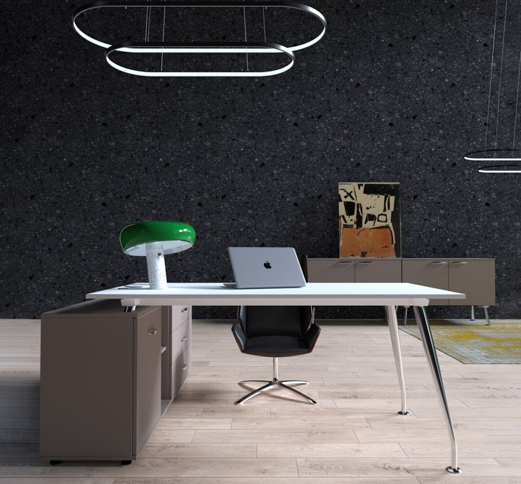 Modernes Managementbüro - Schreibtisch Sirio mit Unterbausideboard